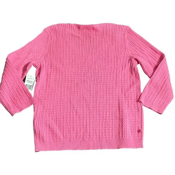 Lauren Ralph Lauren Sweater Womens Large Pink Cable Knit Classic Fit Preppy NWT